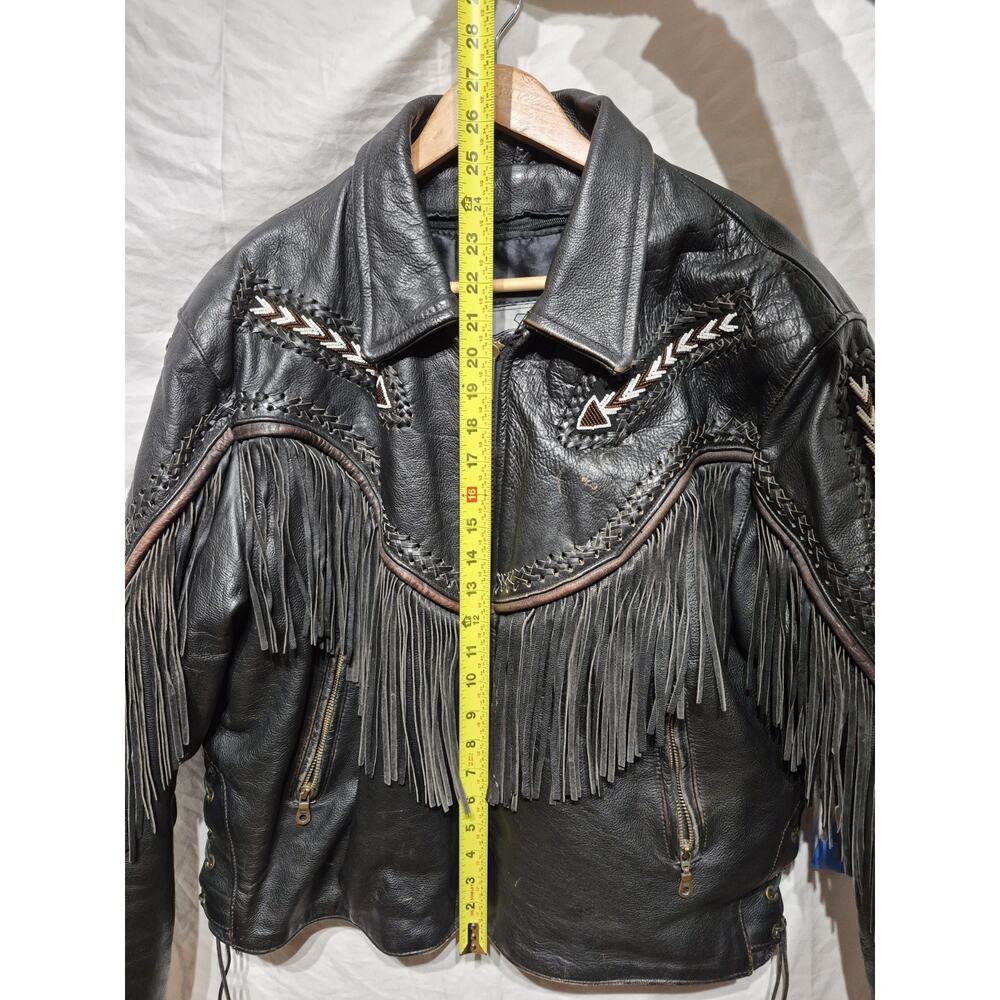 Womens Leather Jacket Fringe Stitching Bead Size 22 With Removable Liner Western - Picture 7 of 16